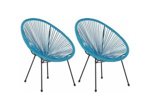 4251682268318 - Beliani - Gartenstuhl 2er Set Blau Polyrattan Spaghetti-Optik Modern Mexikanischer Stil Outdoor Balkon Terrasse Garten Möbel - Schwarz