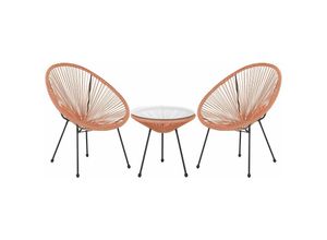 4251682268332 - Balkonset Orange Polyrattan Beistelltisch mit 2 Stühlen Spaghetti-Optik Modern Mexikanischer Stil Outdoor Balkon Terrasse Garten Möbel - Schwarz