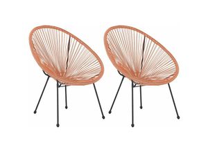 4251682268349 - Beliani - Gartenstuhl 2er Set Orange Polyrattan Spaghetti-Optik Modern Mexikanischer Stil Outdoor Balkon Terrasse Garten Möbel - Schwarz