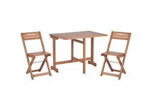 4251682268493 - Balkonset Hellbraun Akazienholz Tisch rechteckig 65x95 cm mit 2 klappbaren Stühlen Landhaus Stil Terrasse Balkon Garten Möbel