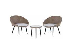 4251682268776 - Gartenmöbel Set Natürlich 2-Sitzer Rattan Stahlgestell Runder Tisch Sicherheitsglas Inkl Auflagen in Hellbeige Terrasse Outdoor Modern - Schwarz