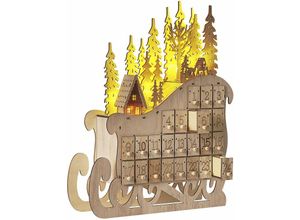 4251682268851 - Beliani - Adventskalender Hellbraun Pappelholz mit LED-Beleuchtung zum Selbstbefüllen Aufstellen Schlittenform Weihnachtsdeko Tischdeko Dekoration