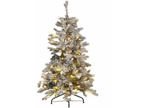 4251682269834 - Beliani - Weihnachtsbaum künstlich 120 cm Weiß Schneebedeckt mit Kunstschnee Ständer und LED-Beleuchtung Weihnachtszeit Weihnachten Wohnzimmer Modern