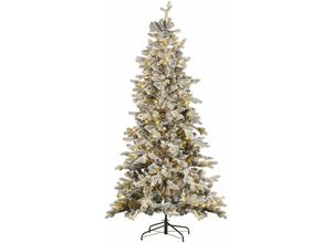 4251682269858 - Beliani - Weihnachtsbaum künstlich 210 cm Weiß Schneebedeckt mit Kunstschnee Ständer und LED-Beleuchtung Weihnachtszeit Weihnachten Wohnzimmer Modern