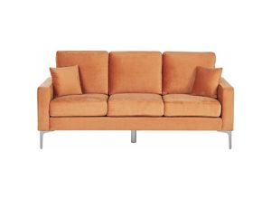 4251682270212 - Beliani - Sofa Orange Samtstoff 3-Sitzer dicke Polsterung mit 2 Dekokissen Metallfüßen freistehend für Wohnzimmer Salon Flur Diele - Silber