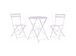 4251682270625 - Balkonset Violett Stahl 3-Teilig Runder Tisch mit 2 Stühlen Zusammenklappbar Modern Französicher Stil Terrasse Garten Outdoor Ausstattung - Violett