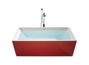 4251682270649 - Beliani - Badewanne Rot Weiß 170 x 80 cm Acryl Freistehend Rechteckig Modern - Weiß