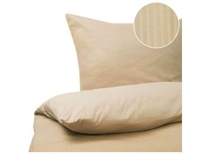 4251682270892 - Bettwäsche Set Beige Streifen Baumwolle 3-teilig Komfortgröße für Doppelbett 220x240 cm 2 Kopfkissenbezüge und Deckenbezug mit Knopfverschluss