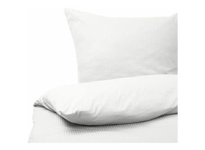 4251682270922 - Beliani - Bettwäsche Set Weiß Streifen Baumwolle 3-teilig Überlänge für Doppelbett 200x220 cm 2 Kopfkissenbezüge und Deckenbezug mit Knopfverschluss