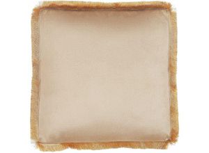 4251682271011 - Beliani - Stuhlkissen Beige Samtstoff quadratisch 40 x 40 cm mit Fransen Volant Reißverschluss Sitzkissen für Stuhl Esszimmer Wohnzimmer Salon Glamour