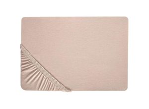 4251682271820 - Beliani - Spannbettlaken Beige Baumwolle mit Gummizug 200 x 200 cm groß Betttuch für Klassische Hohe Matratze Atmungsaktiv Schlafzimmer Doppelbett