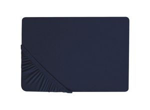 4251682271899 - Spannbettlaken Dunkelblau Baumwolle mit Gummizug 140 x 200 cm Betttuch für Klassische Hohe Matratze Atmungsaktiv Schlafzimmer Kinderzimmer - Blau