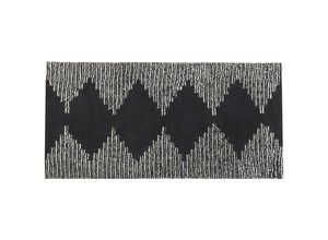 4251682272698 - Teppich Schwarz   Weiß Baumwolle 80 x 150 cm geometrisches Muster handgewebt gefärbt Kurzhaar Kurzflor Bettvorleger Läufer Retro Stil - Schwarz