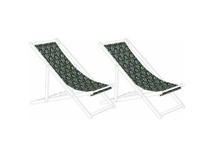 4251682273855 - Beliani - Stoffbezüge für Gartenliege 2er Set Dunkelgrün aus Polyester 113 x 44 cm mit Olivenzweigmotiv Gartenausstattung Outdoor Garten Accessories