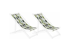 4251682273879 - Beliani - Stoffbezüge für Gartenliege 2er Set Weiß   Grün aus Polyester 113 x 44 cm mit Blättermotiv Gartenausstattung Outdoor Garten Accessories