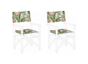 4251682274340 - Beliani - Stoffbezüge für Gartenstühle 2er Set Bunt Weiß Grün Rosa aus Polyester mit Flamingomuster Gartenausstattung Outdoor Garten Accessories