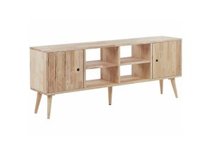 4251682274395 - Beliani - TV-Möbel Heller Holzfarbton Gummibaumholz 145 x 30 x 59 cm Modern Minimalistisch mit Füßen 2 Türe mit 4 Offenen Fächern Praktisch Wohnzimmer