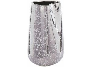 4251682275385 - Beliani - Dekovase aus Steinzeug in glänzendem Silber 27 cm asymmetrisch Glamour Stil Flurdeko Wohnzimmer Schlafzimmer Wohnaccessoires Tischdekoration