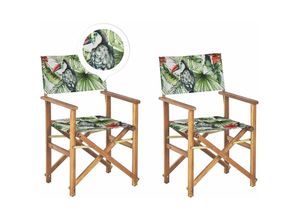 4251682275415 - Gartenstühle 2er Set Hellbraunes Akazienholz mit Wechselbarem Bezug Cremeweiß Bunt Zusammenklappbar Tukanmuster Outdoor Gartenzubehör - Grün 4251682275415 - Gartenstühle 2er Set Hellbraunes Akazienholz mit Wechselbarem Bezug Cremeweiß Bunt Zusammenklappbar Tukanmuster Outdoor Gartenzubehör - Grün