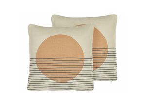 4251682275729 - Beliani - Dekokissen Mehrfarbig 2er Set Baumwolle Polyester 45 x 45 cm abnehmbare Bezüge Reißverschlüsse geometrisches Muster Modern Quadratisch Salon