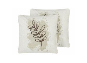4251682275774 - Beliani - Dekokissen 2er Set Beige Braun Stoffbezug Quadratisch 45x45 mit Füllung Gesticktes Blättermotiv Abnehmbare Bezüge Reißverschluss Modern Boho 4251682275774 - Beliani - Dekokissen 2er Set Beige Braun Stoffbezug Quadratisch 45x45 mit Füllung Gesticktes Blättermotiv Abnehmbare Bezüge Reißverschluss Modern Boho