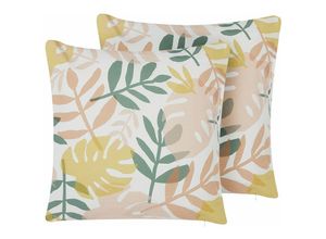 4251682275927 - Beliani - Gartenkissen 2er Set Bunt Stoffbezug quadratisch 45 x 45 cm mit Füllung Blättermuster Reißverschluss für Lounge Garten Terrasse Indoor