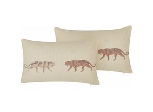 4251682275972 - Beliani - Dekokissen 2er Set Beige Stoffbezug rechteckig 30 x 50 cm mit Füllung Tigermotiv Reißverschluss für Sofa Bett Wohnzimmer Schlafzimmer Indoor