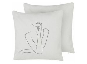 4251682276016 - Beliani - Dekokissen 2er Set Weiß Baumwolle quadratisch 45 x 45 cm mit Füllung feminines Motiv Silhouette abnehmbare Bezüge mit Reißverschluss modern