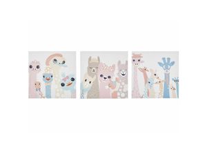 4251682276382 - Beliani - Wanddekoration Bunt 3er Set 30 x 30 cm Vogel- Lama- und Giraffenmotiv Polyester Leinwandbilder Schlafzimmer Kinderzimmer Dekoration - Bunt