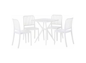 4251682276443 - Beliani - Gartenmöbel Set Weiß aus Kunststoff Tisch Quadratisch mit 4 Stühlen Stapelbar Praktisch Klein Outdoor Terrasse Balkon Garten Möbel - Weiß