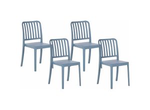 4251682276498 - Beliani - Gartenstühle im 4er Set Blau aus Kunststoff Balkon Terrasse Gartenzubehör Indoormöbel Outdoormöbel Plastikstühle Modern - Blau