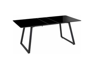 4251682276955 - Esstisch Schwarz MDF-Platte für 6 Personen 150x90 cm ausziehbar 180 x 90 cm rechteckig Metallgestell Schwarz Wohnküche Esszimmer Wohnzimmer - Schwarz