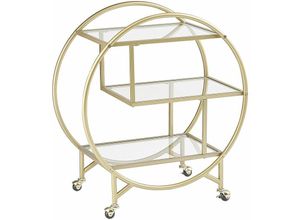 4251682277495 - Servierwagen Transparent und Gold Glas rund mit Rollen Metallgestell glamourös moderne Ablagemöglichkeit für Küche Terrasse Wohnzimmmer - Transparent