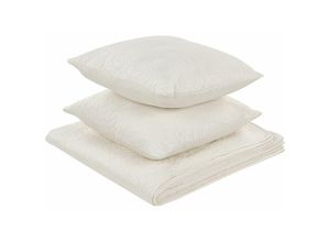 4251682278171 - Beliani - Tagesdecken Set Creme aus Polyester 3-teilig mit 2 Dekokissen Prägemuster Blättermotiv 140 x 210 cm Bettüberwurf für Doppelbett Schlafzimmer