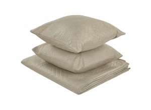 4251682278263 - Tagesdecke Taupe aus Polyester 160 x 220 cm 2 Kissen mit geprägtem Muster Bettüberwurf Dekorativ für Doppelbett Schlafzimmer modernes Bettzeug - Grau