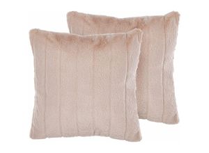 4251682278355 - Beliani - Dekokissen Hellrosa 2er Set Polsterbezug gestreift 45 x 45 cm Felloptik flauschiges Zierkissen Wohnzimmer Salon Schlafzimmer - Rosa