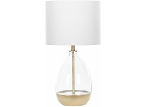 4251682278492 - Beliani - Tischlampe Weiß   Gold Glas und Stahl 63 cm Stoffschirm Vasenform Kabel mit Schalter Wohnzimmer Salon Moderner Stil