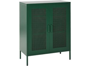 4251682278577 - Beliani - Schrank Grün Metall 80 x 40 x 102 cm mit 2 durchsichtigen Türen 2 Regalböden 2 Griffen Flur Schlafzimmer Küche Wohnzimmer