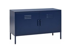 4251682278607 - Metallschrank Blau Stahl 100 x 40 x 65 cm Sideboard mit hohen Füßen Türen Griffen Regalboden Wohnzimmer Büro Arbeitszimmer Flur Bad