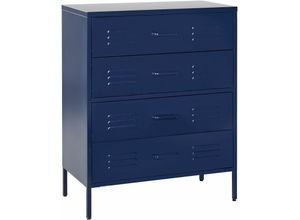 4251682278652 - Beliani - Hohe Kommode Blau Stahl 40x80x102 cm mit 4 Schubladen Mehrzweckschrank für Büro Schlafzimmer Wohnzimmer Kinderzimmer Bad