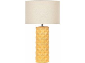 4251682279406 - Beliani - Tischlampe Gelb Keramik 49 cm Stoffschirm Trommelform Elegant Modern Nachttischlampe für Schlafzimmer Wohnzimmer - Beige