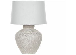 4251682279529 - Beliani - Tischlampe mit Keramikfuß Creme 60 cm Steinoptik Langes Kabel mit Schalter Lampenschirm aus Baumwolle   Jute in Weiß Wohnzimmer Schlafzimmer