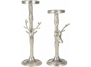 4251682279857 - Beliani - Kerzenständer 2er Set Silber Aluminium mit Rentierkopf Glamour Design Handgefertigt Tischdeko Accessoire Dekoartikel Deko Haushalt & Wohnen