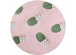 4251682280457 - Beliani - Teppich Rosa und Grün Polyester Rund 120 x 120 cm Kurzflor Kaktus Muster Bedruckt Kinderzimmer Schlafzimmer Deko Accessoires - Grün