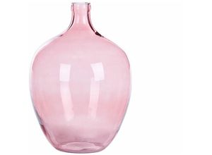 4251682280471 - Beliani - Dekovase Rosa   Transparent 39 cm aus Glas mit glänzender Oberfläche Wohnartikel Wohnung Zubehör Dekogefäß Rund Moderner Glamouröser Stil