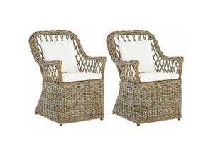 4251682280846 - Beliani - Gartensessel 2er Set Natürlich Rattan mit 4 Auflagen Cremeweiß Baumwolle Terrasse Balkon Außen Wohnzimmer Gartenzubehör im Retro Stil