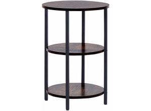 4251682281058 - Beistelltisch Dunkelbraun Holzoptik Metallgestell in Schwarz Drei Ablageflächen Regale Rund Couchtisch Wohnzimmertisch Industriestil - Schwarz