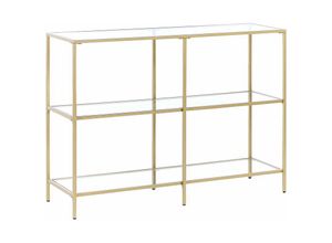 4251682281072 - Beliani - Konsolentisch Gold   Transparent Gehärtetes Glas Eisen 3 Fächer Rechteckig Wohnzimmer Flur Schlafzimmer im Glamour Stil