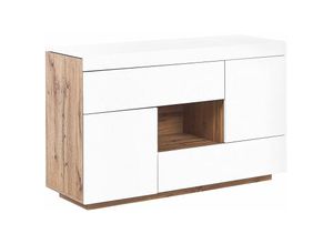 4251682281126 - Beliani - Sideboard   Schreibtisch Weiß   Heller Holzfarbton viel Stauraum ausziehbar Platte mdf Platte Schminktisch Wohnzimmer Arbeitszimmer Heimbüro