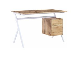 4251682281133 - Beliani - Schreibtisch heller Holzfarbton   Weiß 120 x 60 cm aus Spanplatte mit Schublade und Schrank Büro Kinderzimmer Schule - Weiß